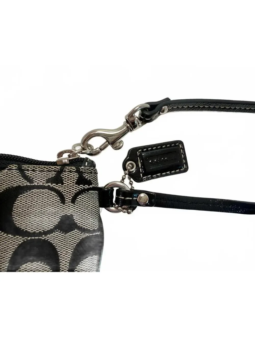 Coach | Signature Jacquard Patent Leather Wristlet Pouch | Black Grey/White
